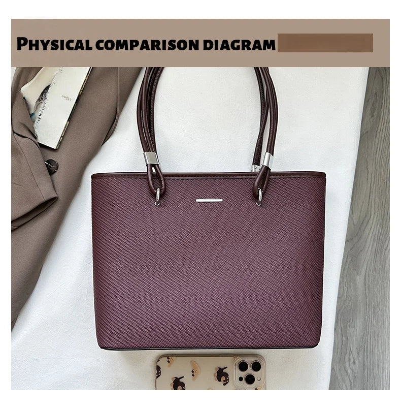 Pu Women's Shoulder Bag Stylish And Simple Solid Color Handbag Adjustable Shoulder Strap Waterproof Large Capacity Bucket Bag