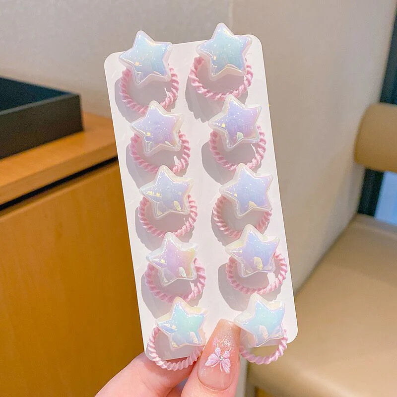 10PCS/Set Shiny Butterfly Baby Girl Hair Ropes Cute Heart Star Elastic Rubber Bands Ponytail Headflower Princess Kids Headwear