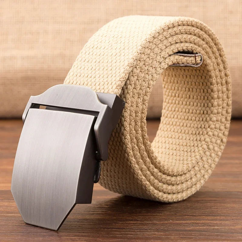 Men Waist Belt Outdoor Sports Canvas Belt Luxurious Gloss Metal Buckle Jeans Waist Circumference Military Tactical Nylon Weaving