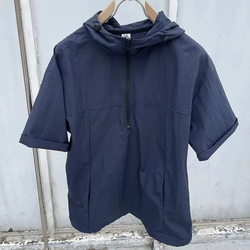 Summer Cargo Style Set Men's Casual Hooded Solid Short Sleeve T-shirt Shorts Loose Fashion High Quality Handsome Sweatshirt Suit