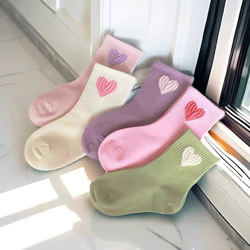 Girls Mid-Calf Socks 1-14 Years Quick-Dry Polyester High Elasticity Anti-Wrinkle Athletic Non-Slip 5Pairs