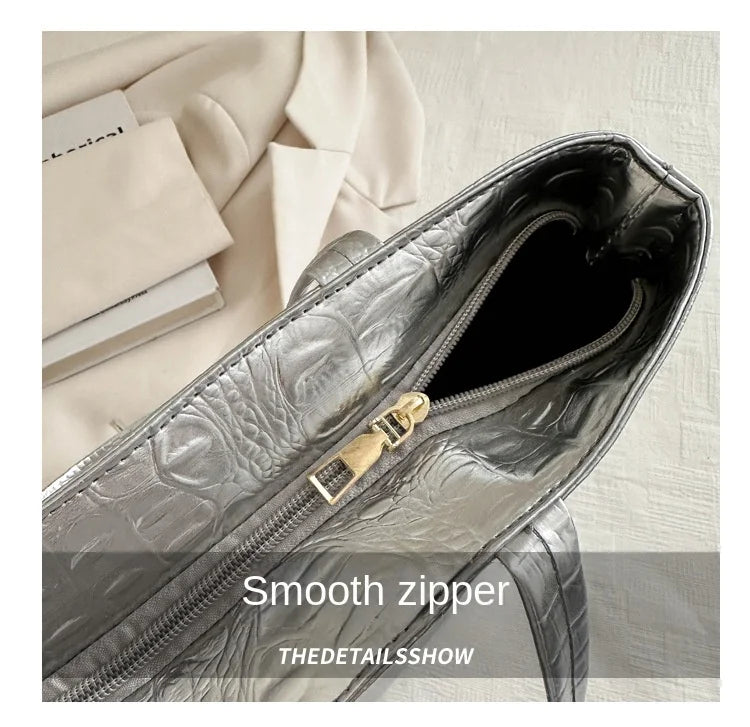 Fashion Casual Women Shoulder Bags Silver Gold Black Crocodile Handbag PU Leather Female Big Tote Bag Ladies Shopping Bag
