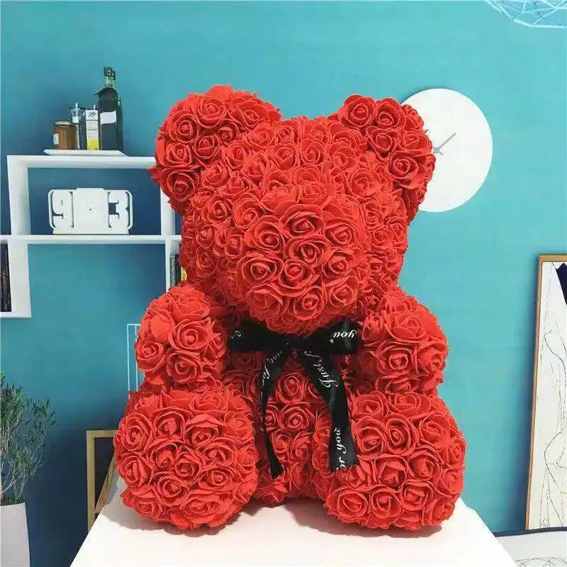 Romantic Valentine's Day Creative Eternal Flower Rose Bear Christmas Gift Rose Bear Hug Bear Wedding Flower Decoration Gift