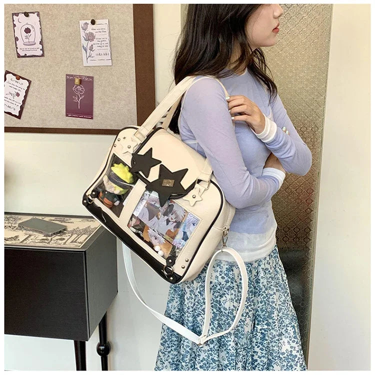 Y2K Trendy Star Ita Bag Lolita Girl Transparent Pocket Fashion Crossbody Bag Women's DIY Display Shoulder Bag Cute Purse Handbag