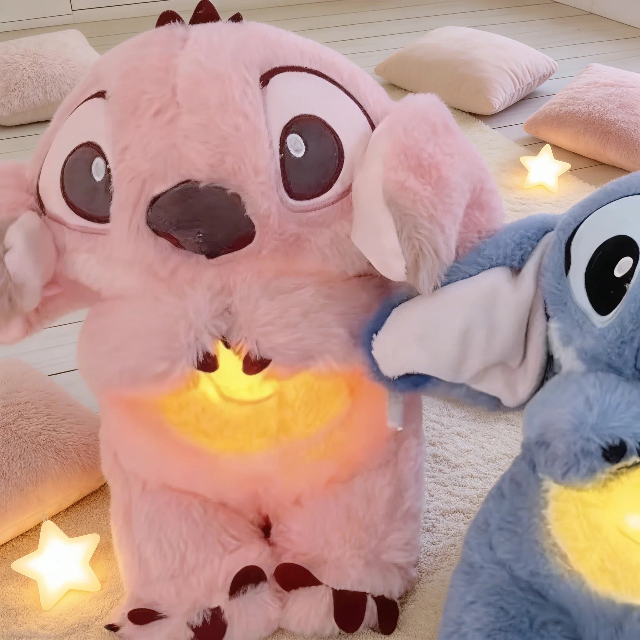 New Luminous Breathing Stitch Baby Sleep Companion Sound Soothing Music Plush Toy with Airbag and Light Doll Breathing Toy Gift
