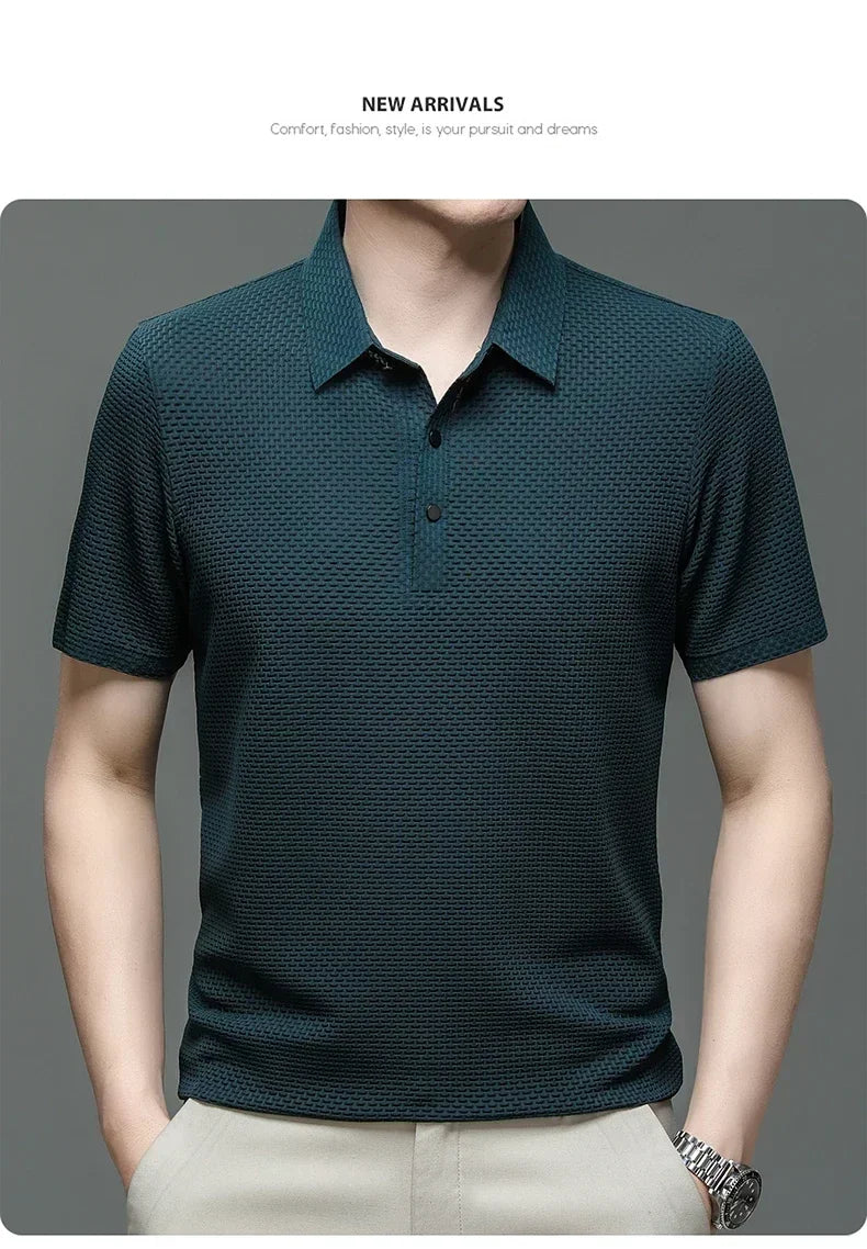 Business Casual Sweat-absorbing Top Brand Clothes Summer New Men's Short Sleeve T-shirt Ice Silk Cool and Breathable POLO Shirt