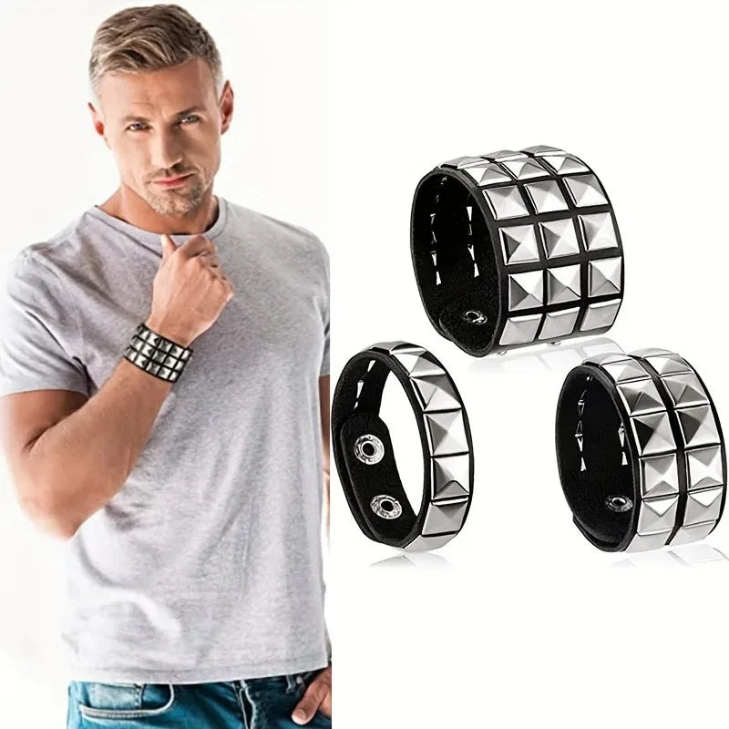 2026 PU Leather Bracelet 80s Punk Bracelet Adjustable Goth Cuff Bracelet Gothic Spiked Rivet Buckle Wristband for Men Women