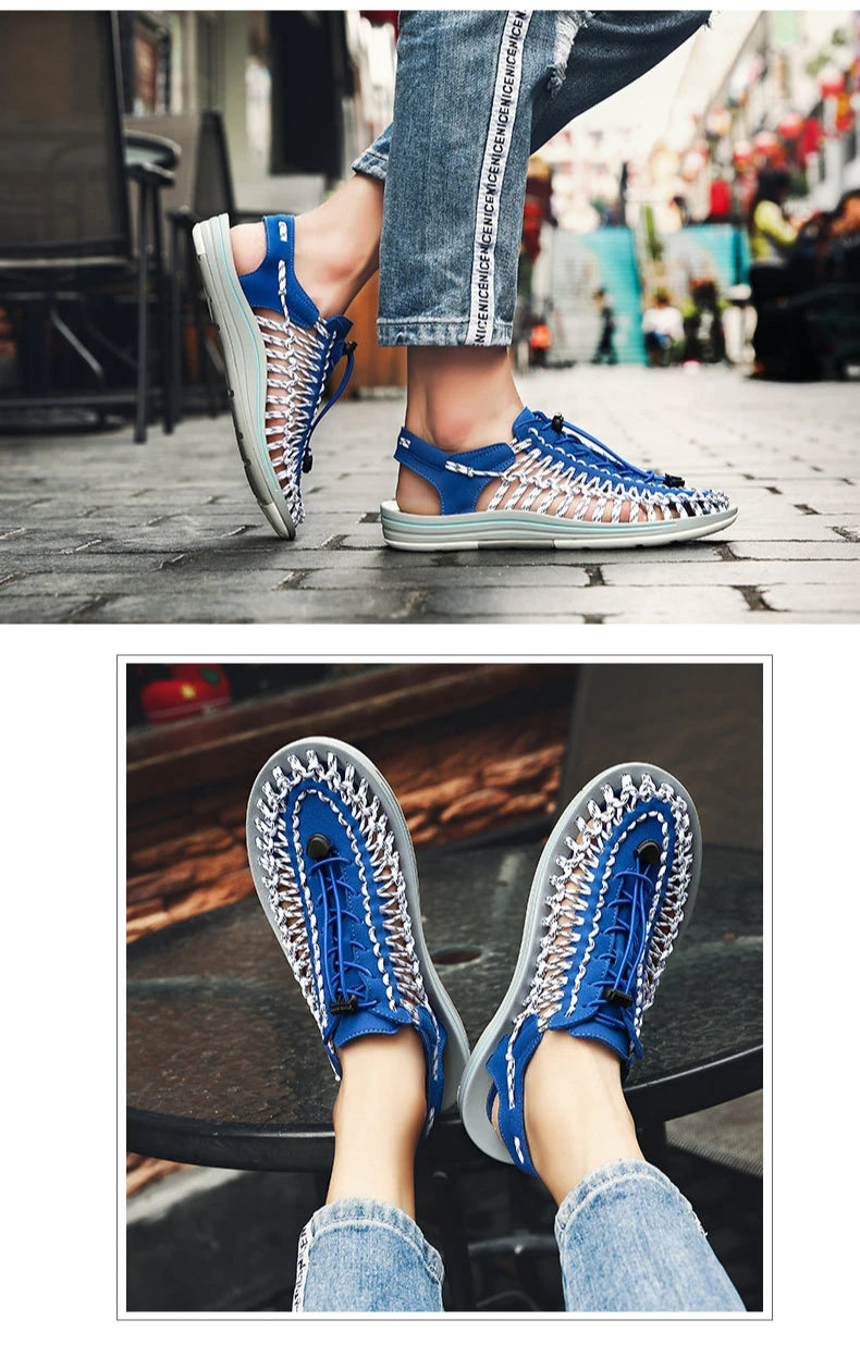 Summer Trend  Men Sandals Handmade Weaving Design Outdoor Beach Slippers Casual Flat Soft Bottom Couple Sandals Sandalias Hombre
