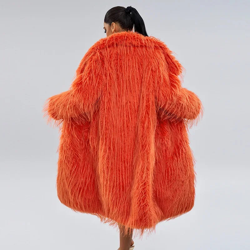 Women’s Tassel Wool Coat – Faux Fur, Solid Color Autumn Winter Jacket