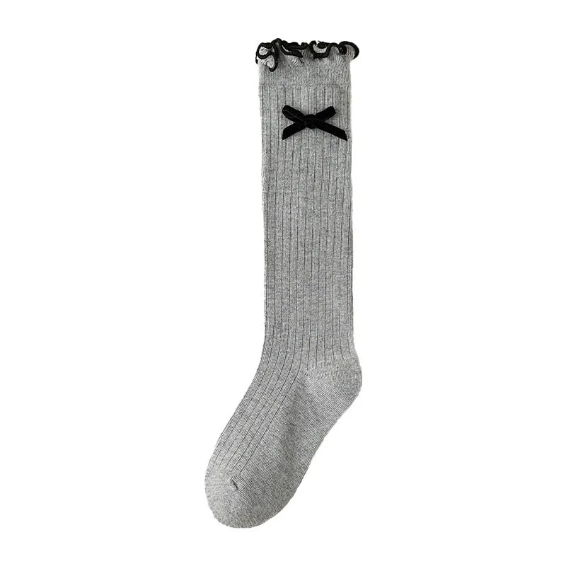 1 Pair Chic Simplicity Kids Girl Sock Sweet Fashion Bow Ruffle Bow Children Girl Calf Sock Spring Autumn Cotton School Sock