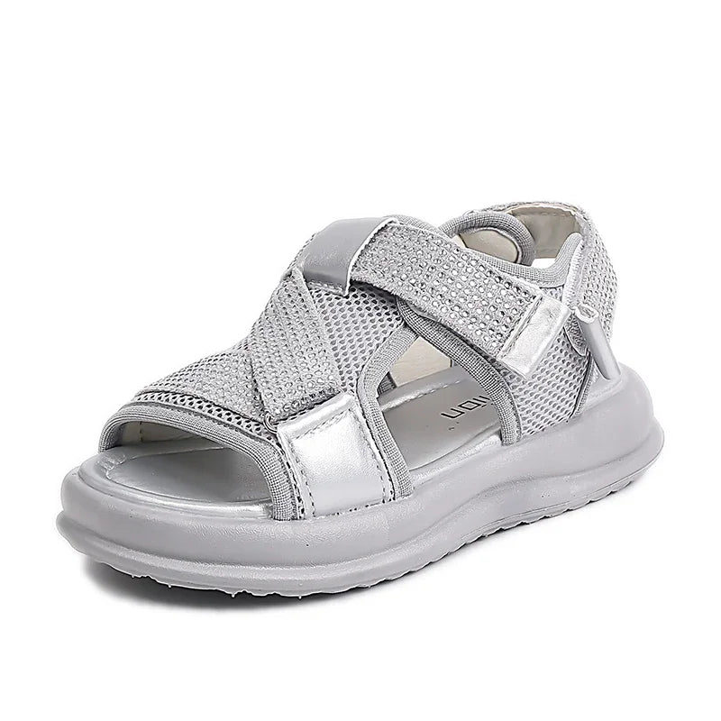 Summer Girls New Sandals Breathable Mesh Children's Causal School Sandals Simple Fashion Kids Beach Platform Sandals Open-toe