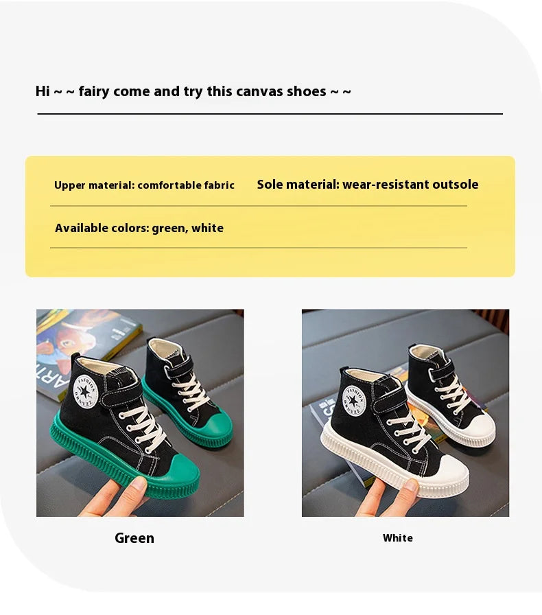 2025 New Children's High-Top Canvas Shoes Boys and Girls Ins Tide Soft Bottom Sneakers with Breathable Casual Board Shoes