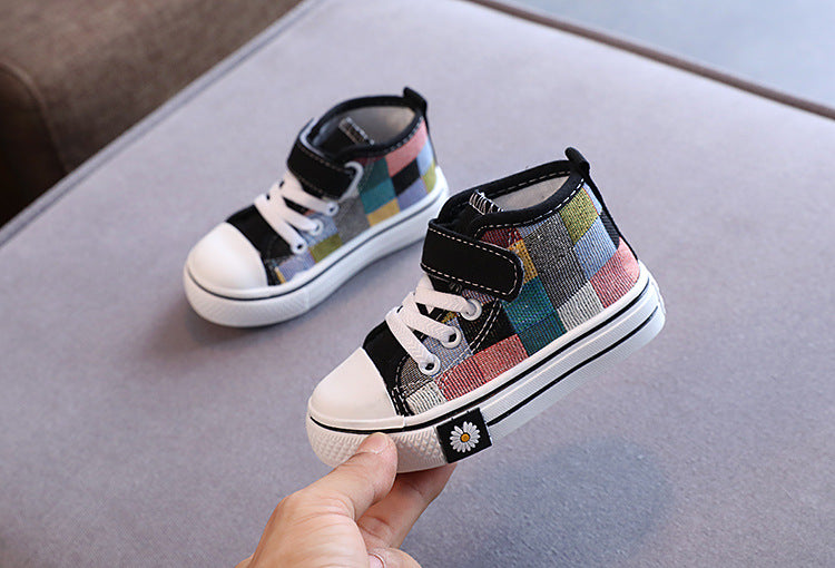 Children Canvas Shoes for Boys Girls Fashion Kids Casual Sneakers Breathable Checkered Classic Girls High-top Lattice Sneakers