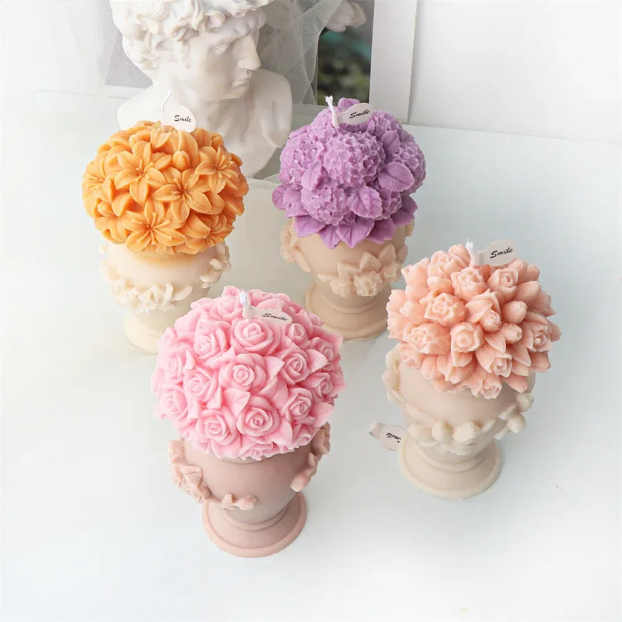 DIY Bowknot Rose Flower Candle Mold Cylinder Rose Floral Pillar Silicone Mold Wedding Decor Valentine's Day Gift Christmas decor