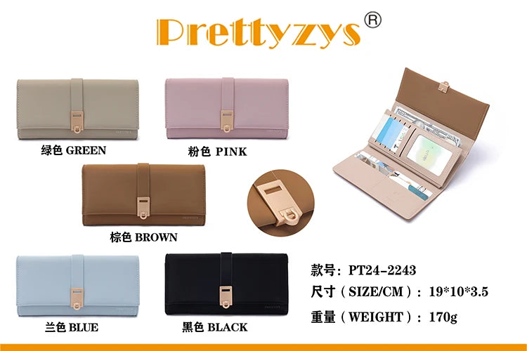 Autumn and winter new wallet women's long South Korea and South Korea small fresh PU leather solid color three fold bag simple s