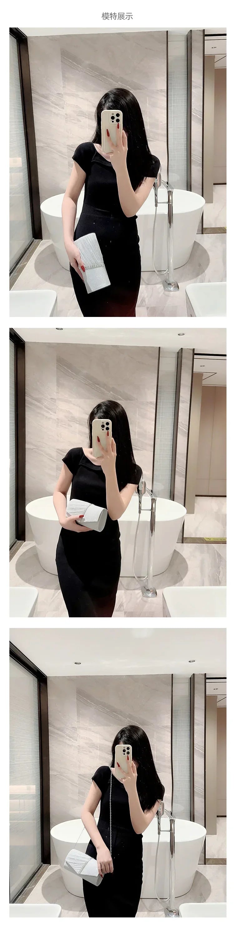 Wedding Party Handbag Ladies Glitter Silver Clutch Bag Envelope Evening Bag Fashion Elegant Long Purse Women Chain Shoulder Bags