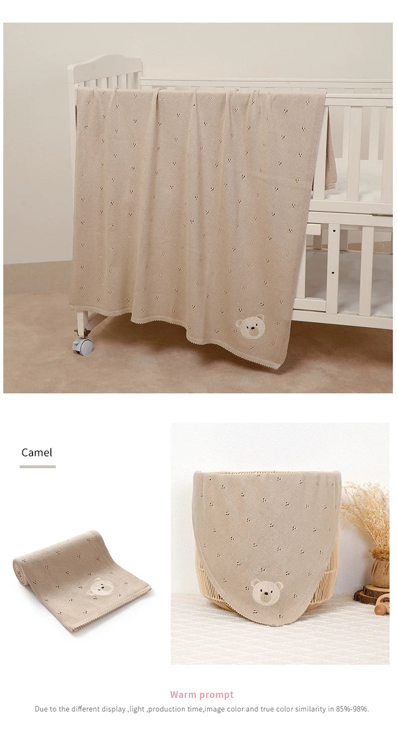 Baby Blankets Cotton Knit Newborn Girl Boy Bed Quilt 100*80CM Plaid Infant Stroller Swaddling Fashion Solid Cute Bear Super Soft