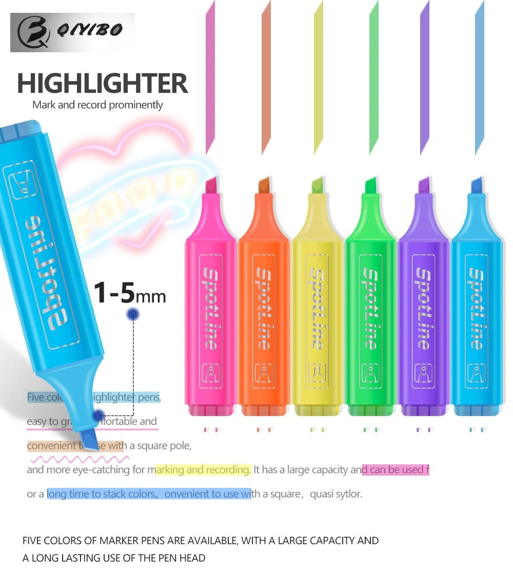 4/6 Pcs/set Pastel Flat Single Head Light Color Oblique Drawing Highlighters Fluorescent Pen Markers for School Supplies