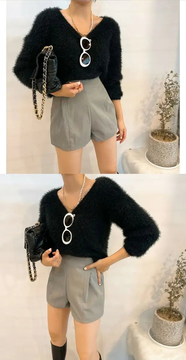 Women's Soft Cozy V-Ne Sweater Autumn Winter Faion Sweet Loose Fit Knitted Top Pink Color Trendy Ladies Sle Long Sve