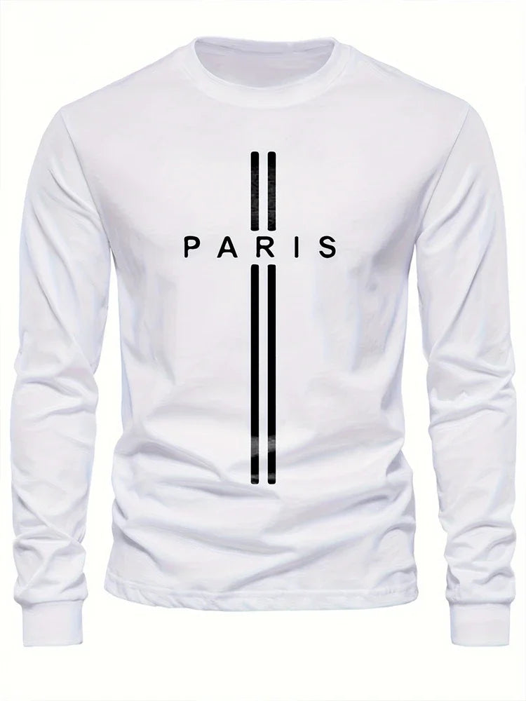 2025 New Spring Men Round Neck Casual Street Style Clothing Loose Fashion Sweatshirt Letter Pattern Creative Long Sleeve T-Shirt