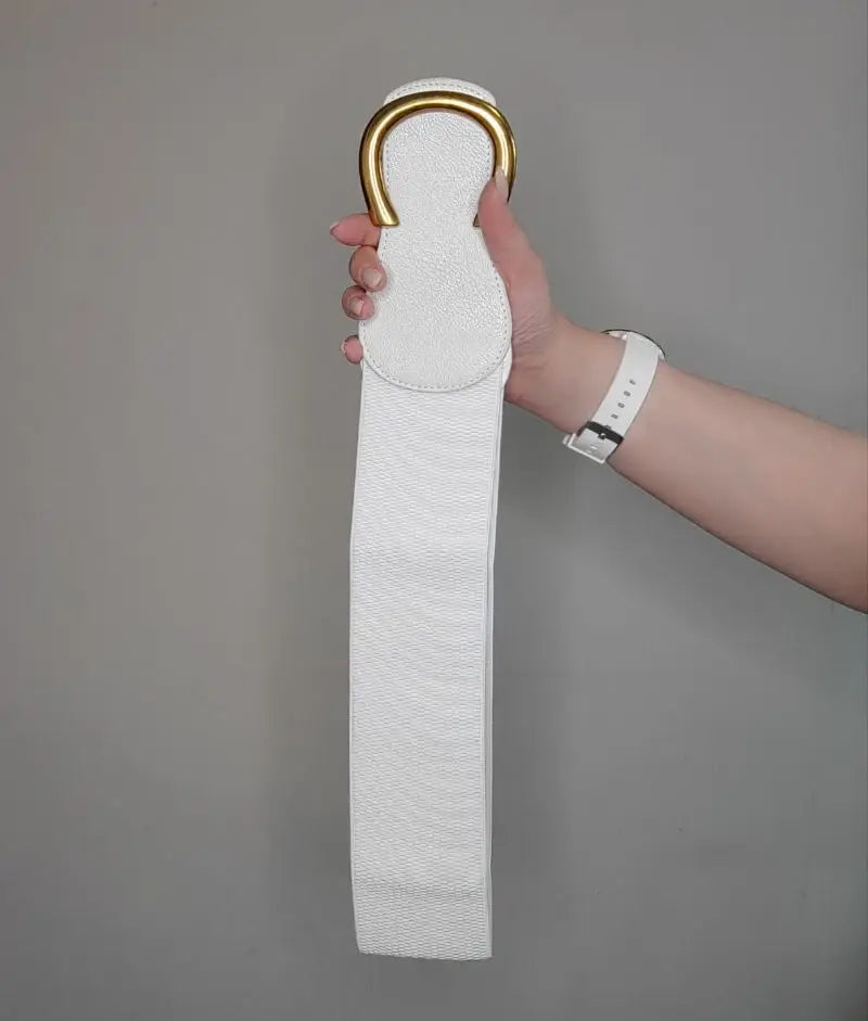 Women Wide Elastic Waist Belt for Dress Ladies Stretch Belt Plus Size with Gold Big Buckle