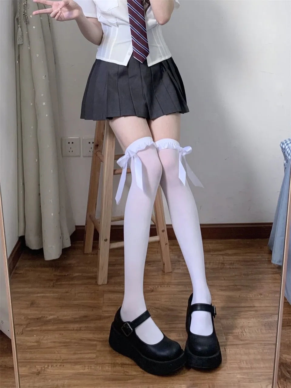 Women's Socks Jpanese Beauty Kawaii Sweet Girl Lace High Socks Cute Cool Bow Ribbon Knee Socks Moda Feminina Roupas Lolita Socks