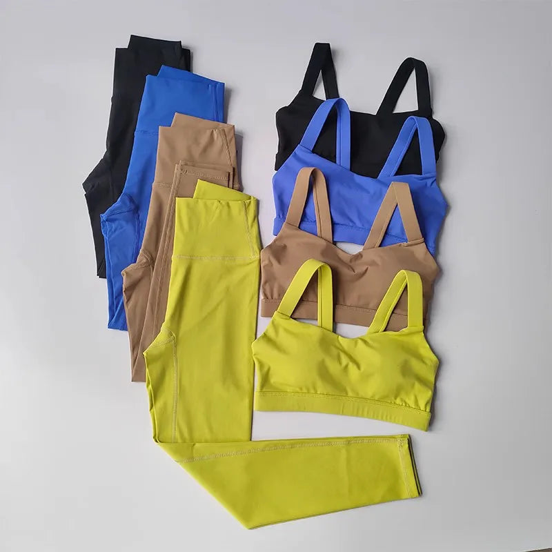 Seamless Yoga Set for Women, Workout Sportswear, Gym Clothing, Fitness, Push Up Bra, High Waist Leggings, 2Pcs Sports Suits