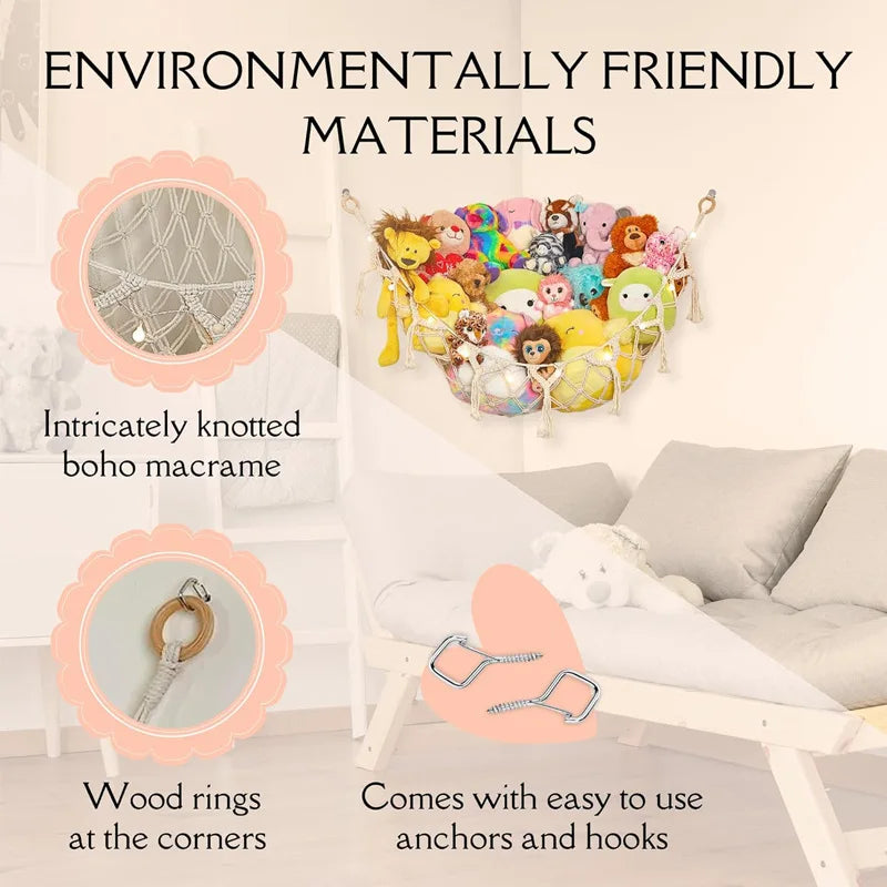 1PCS Hand-woven Rope Corner Storage Triangle Toy Net Bedroom Corner Storage Net Toy Doll Hammock Background Wall Room Decoration