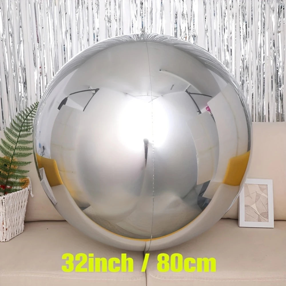 32" Silver Gold 4D Balloon Foil Mylar Sphere Balloon for Birthday Party Wedding Valentine's Day Baby Shower Decoration