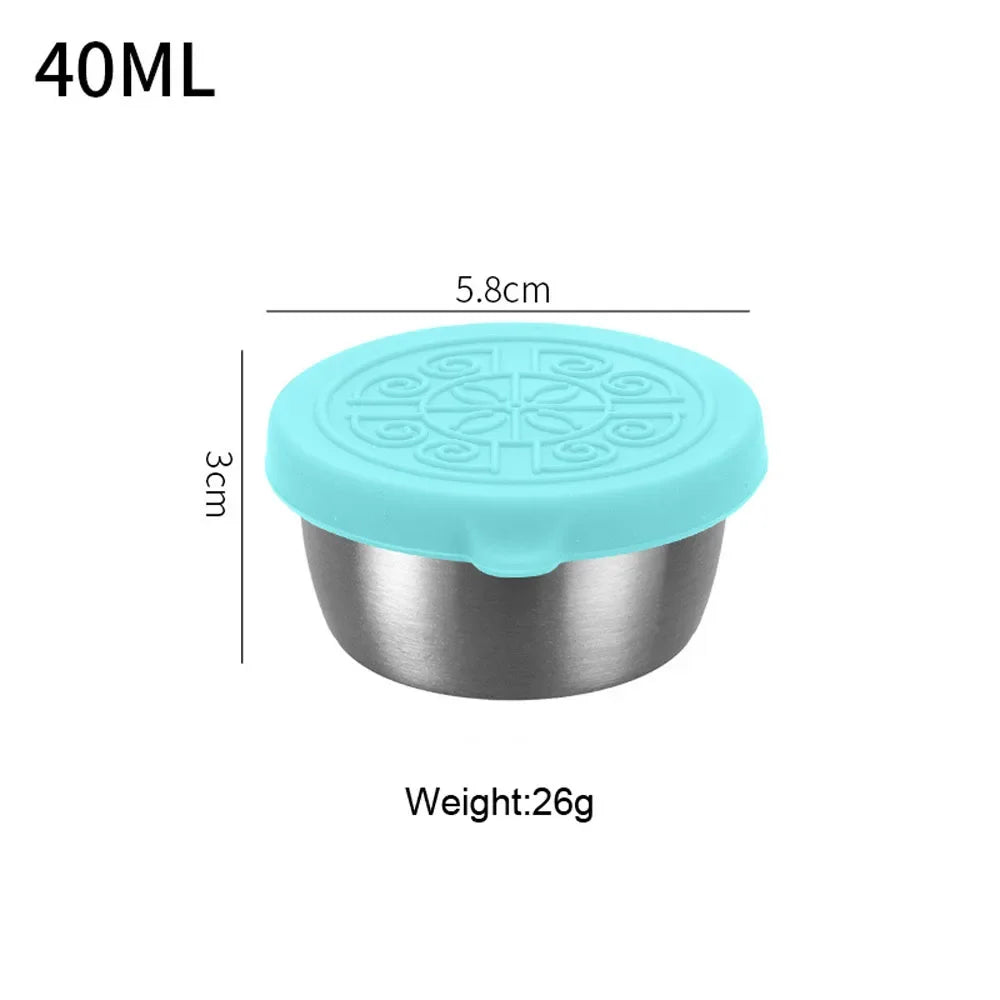 1pc Salad Dressing Container With 1.35oz/40ml Reusable Stainless Steel Cup And Leakproof Silicone Lids For Lunch Box and Picnic
