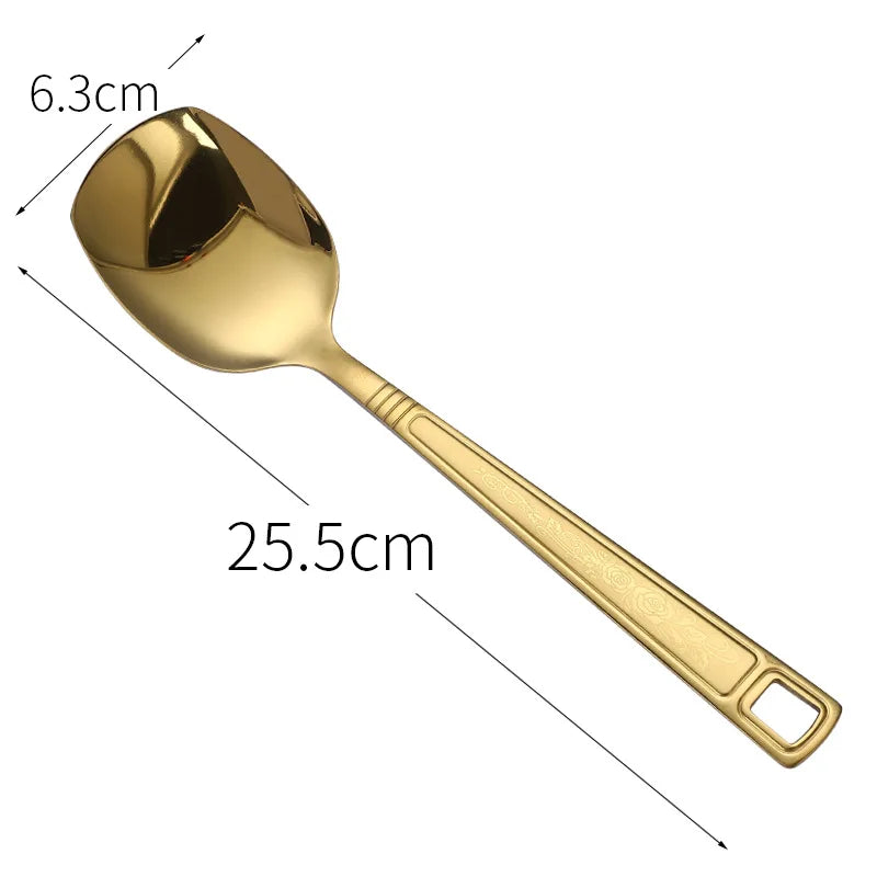 Stainless Steel Kitchen Gold Cooking Utensils Hollow Shovel Spatula Large Salad Spoon Fork Stirring Serving Tableware