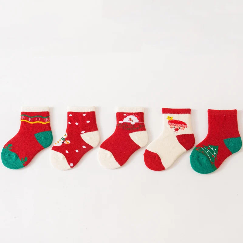 5Pairs Children Christmas Socks Thicken Cotton Newborn Warm Sock Autumn Winter Baby Mid Tube Sock 0-3year Boys Girls Footwear