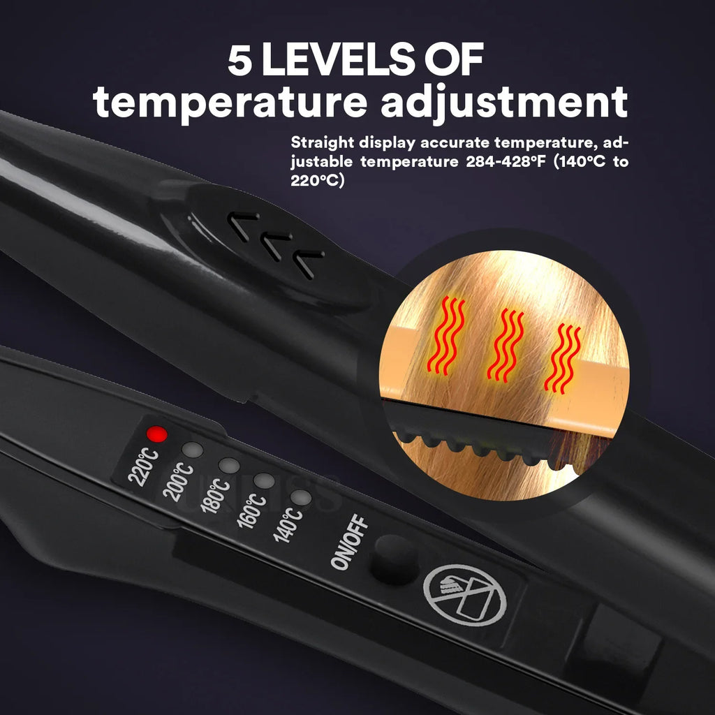 2-in-1 Professional Hair Straightener and Curling Iron Mini Ceramic Straightener with Adjustable Temperature Small Flat Iron