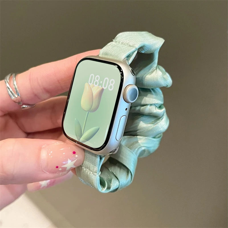 INS Chiffon Ice Silk Elastic Scrunchie Strap For Apple Watch 7 8 6 5 4 Slim Girl Band Loop Bracelet For iWatch 41mm 40 44 45 49