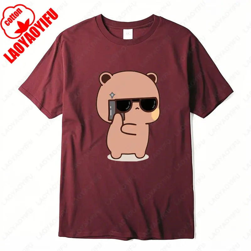 Kawaii Bubu Dudu Couple Shirt Bear Panda Are Spy Love Things Couple Do Tshirt Cute Matching Cotton T-shirt Man Woman Casual Tees