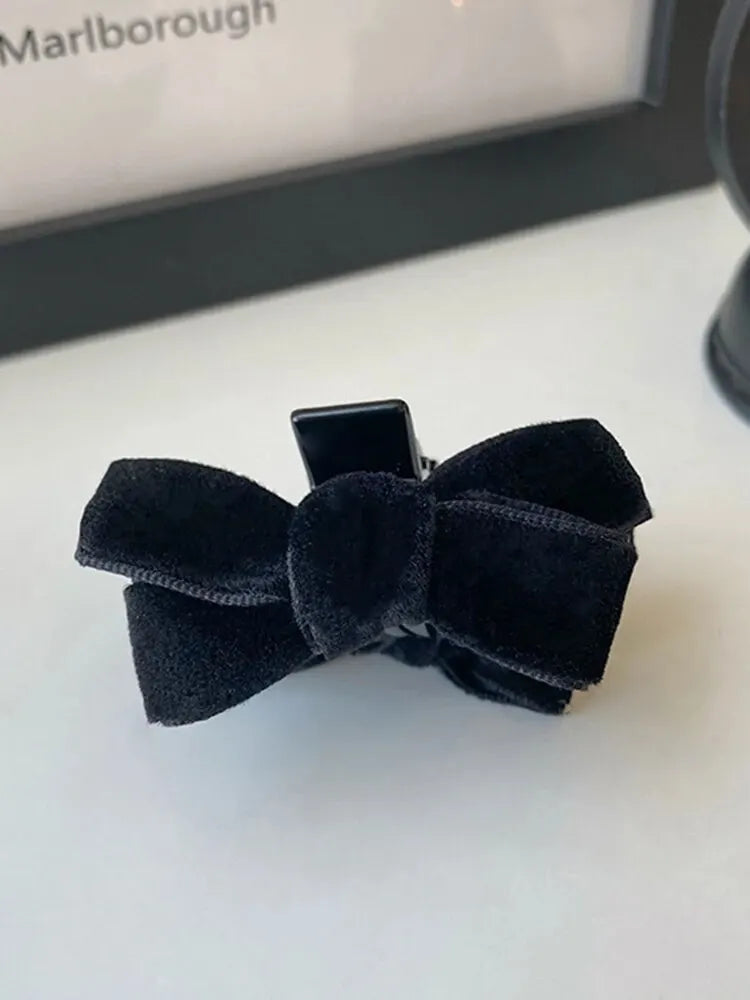 2pcs Black Bow Small Grab Clip Women's Autumn And Winter Vintage Velvet Bangle Clip Hair Clip Style Princess Hair Clip Headwear