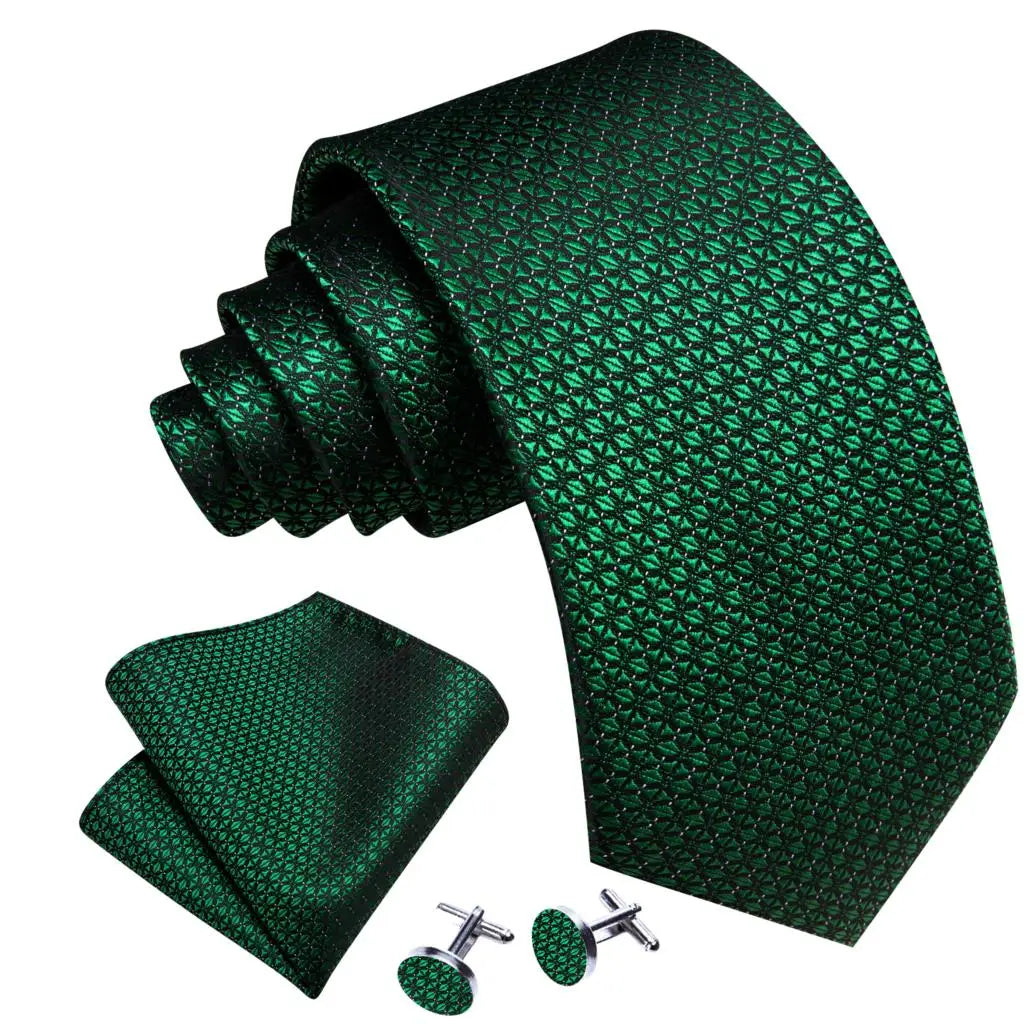 Barry.Wang Green Mint Teal Men Tie Hanky Cufflinks Set Jacquard Olive Sage Lawn Cyan Necktie for Male Wedding Business Gift