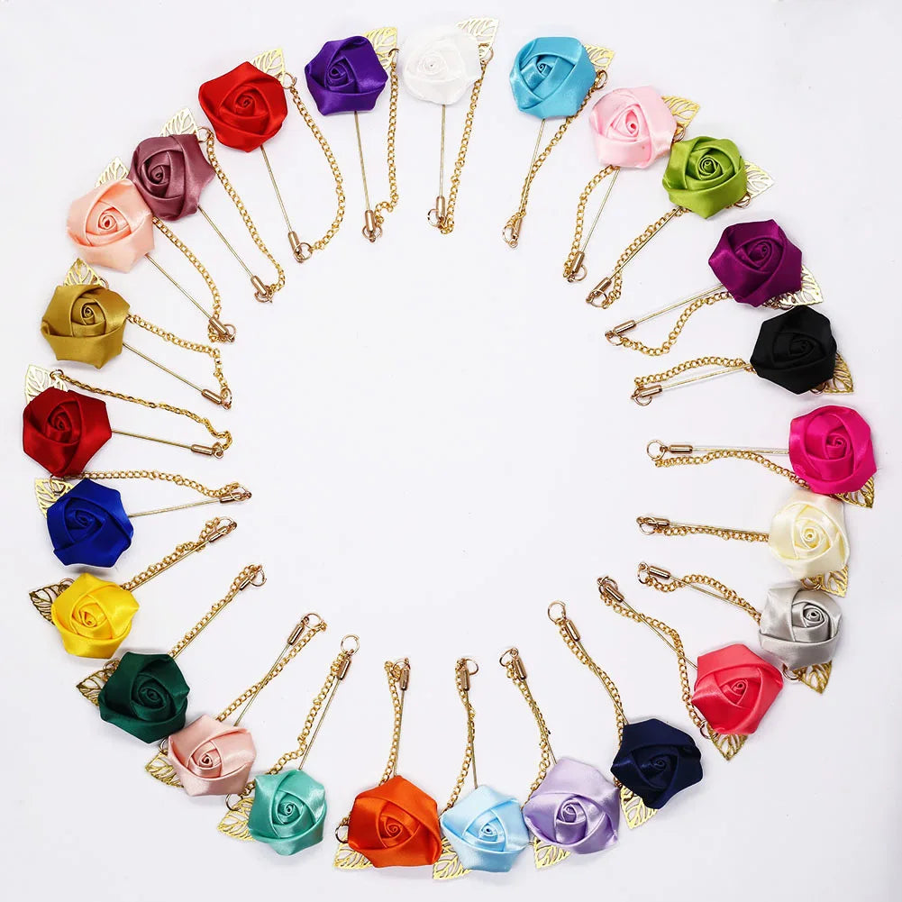 Burgundy Boutonnieres Wedding Accessories Groom Corsage Lapel Pins Ribbon Rose Flower Women Buttonhole Brooch Mariage Prom Decor