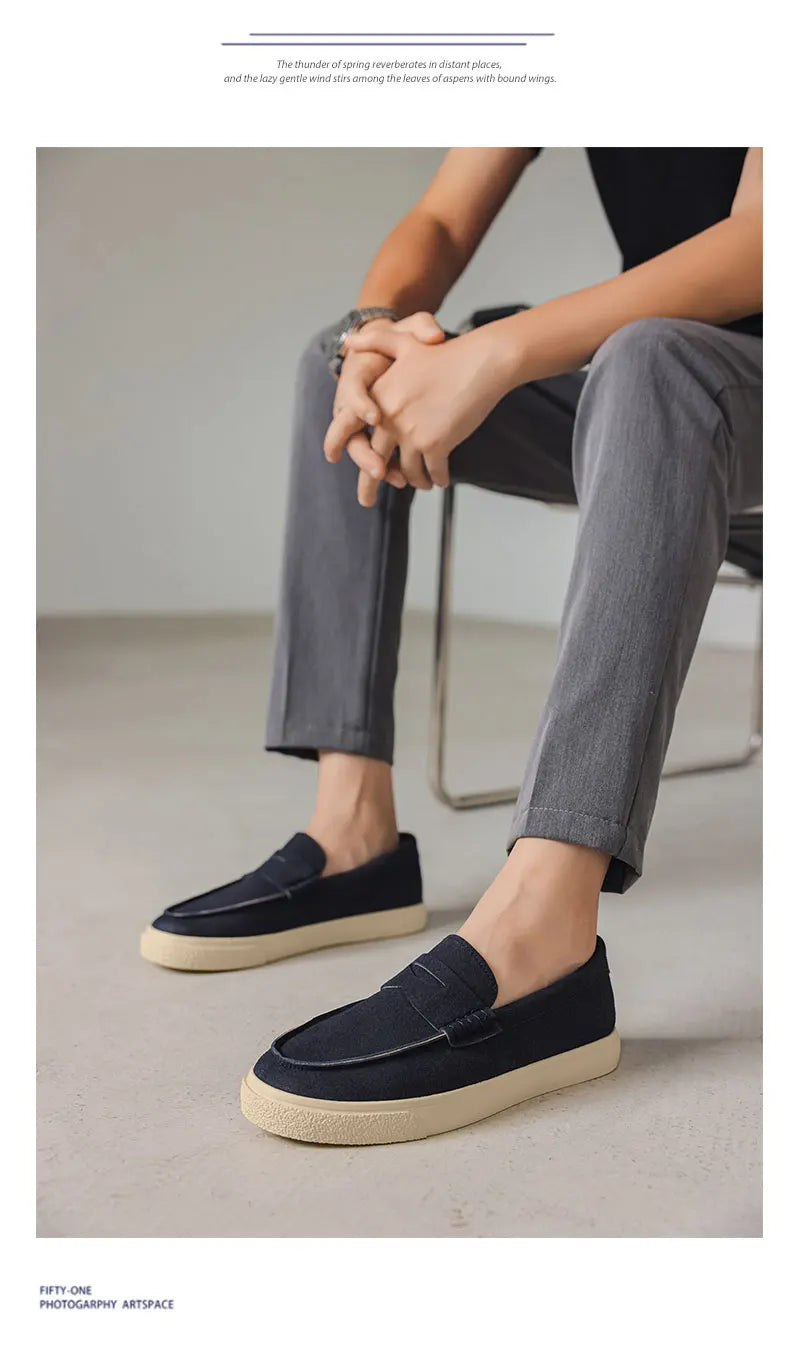 New Suede Leather Mens Loafers Cowhide Slip On Flats Handmade Casual Shoes Leisure Walk Moccasins Outdoor Business