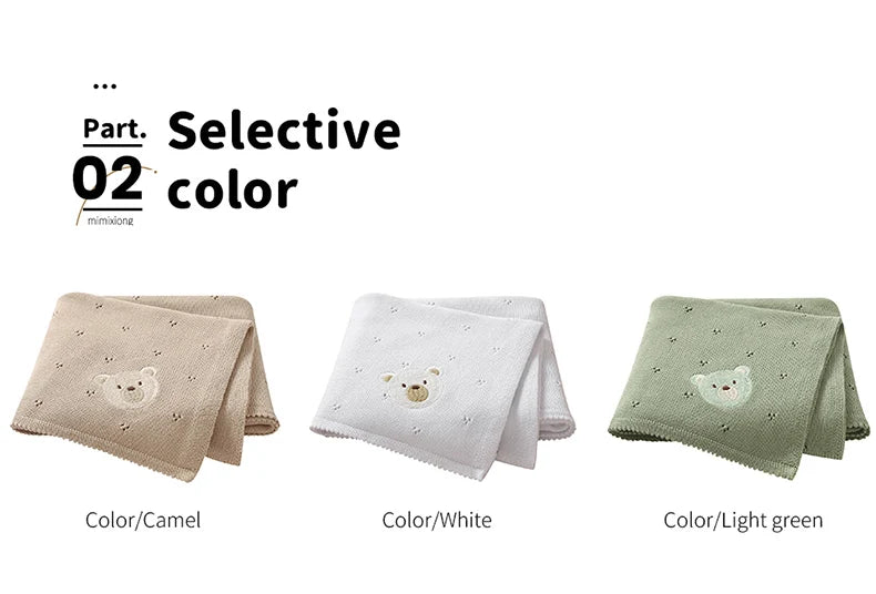 Baby Blankets Cotton Knit Newborn Girl Boy Bed Quilt 100*80CM Plaid Infant Stroller Swaddling Fashion Solid Cute Bear Super Soft