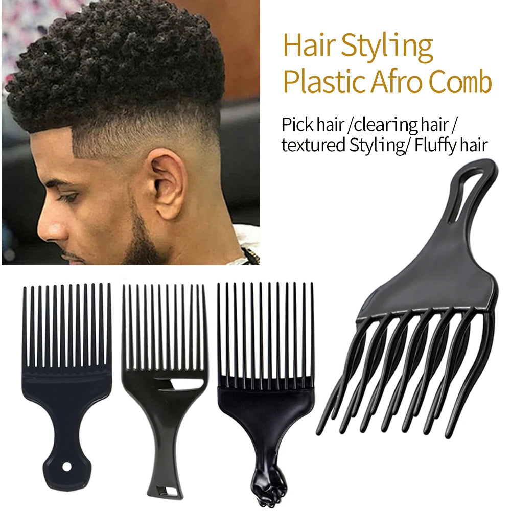 1PCS Black Insert Afro Hair Comb Plastic Wide Teeth Pick Hair Fork Comb Salon Professional African Styling Hairdressing Tool Men