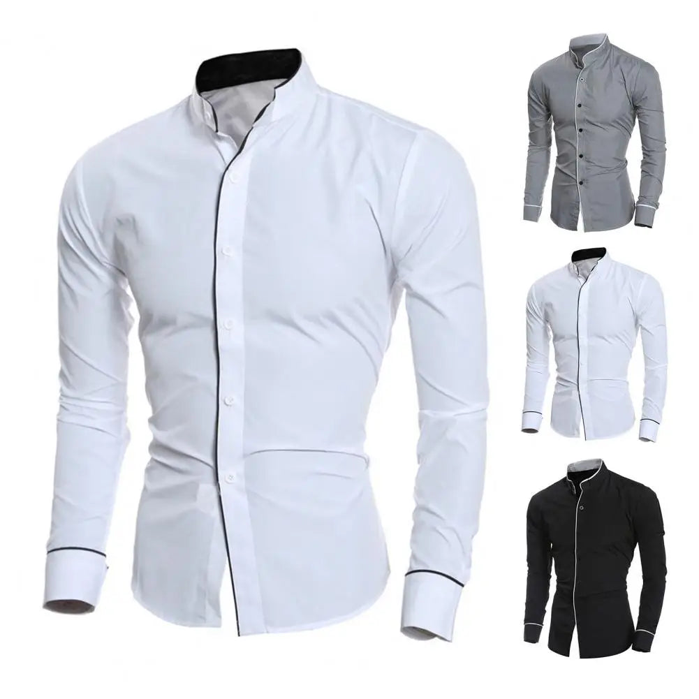 Male Shirt Fabulous Formal Wear Men Shirt Formal Contrast Color Line Autumn Shirt for Meetings