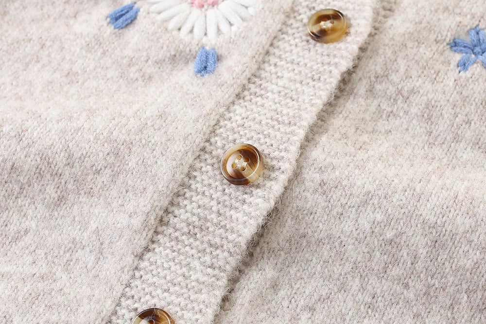 2-7Y Girl's Sweaters Single Breast Kids Knit Cardigans Flower Embroidery Baby Girl Knitwear Spring Autumn Children Outfit