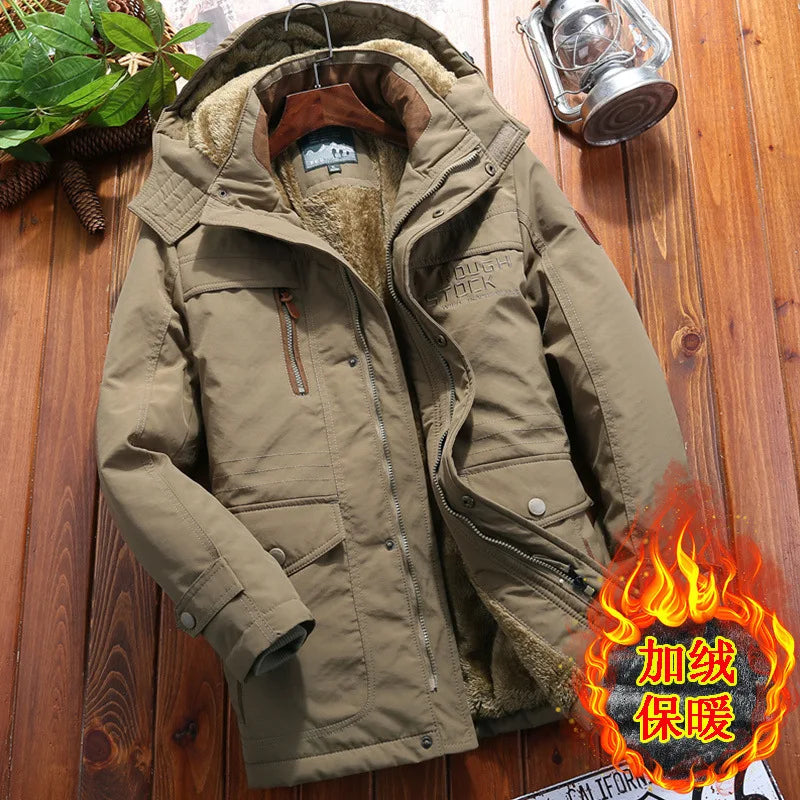 Mens Padded Clothes Velvet Thickened Winter Loose Casual Middle-aged Multi-bag Padded Jackets Cold-resistant Padded Clothes