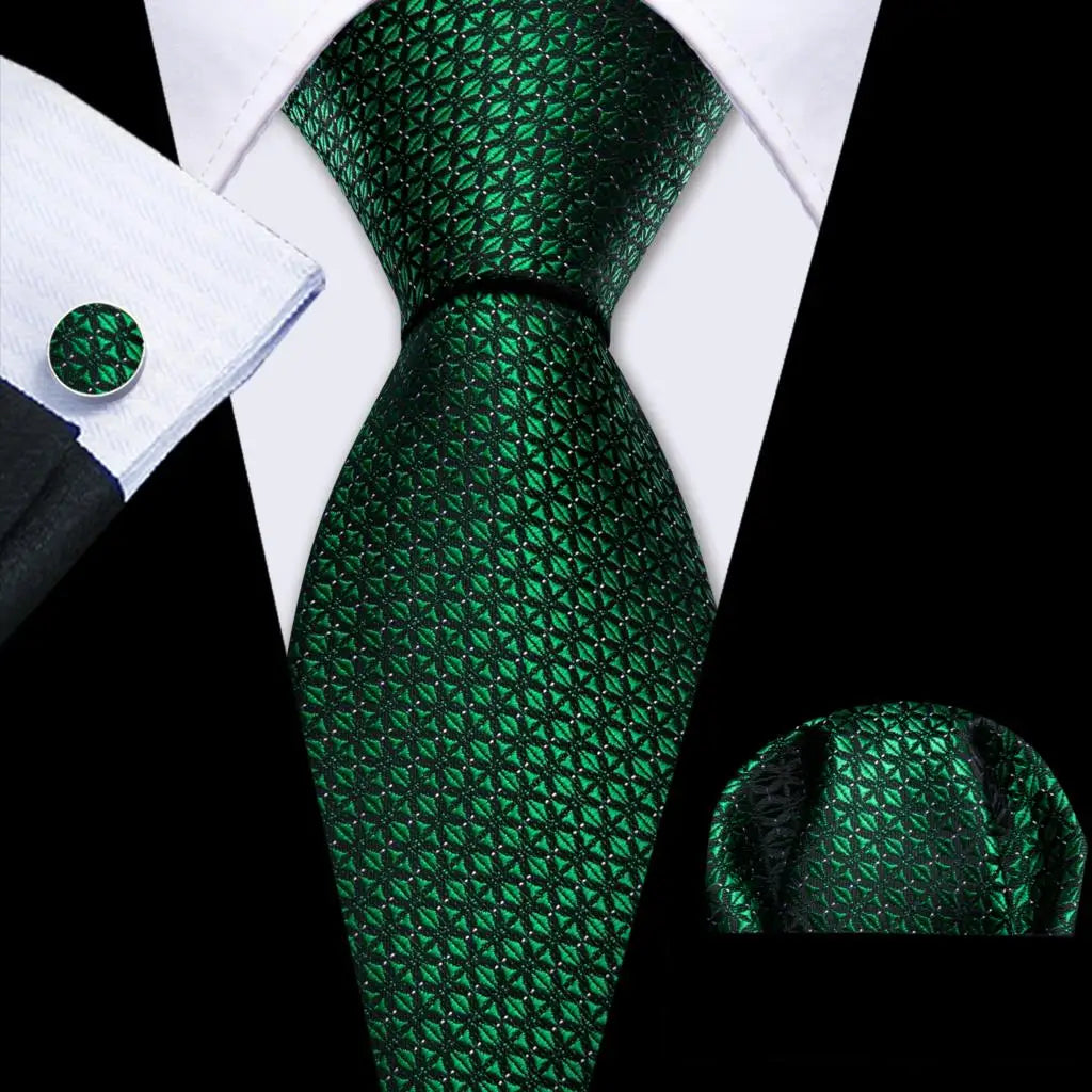 Barry.Wang Green Mint Teal Men Tie Hanky Cufflinks Set Jacquard Olive Sage Lawn Cyan Necktie for Male Wedding Business Gift