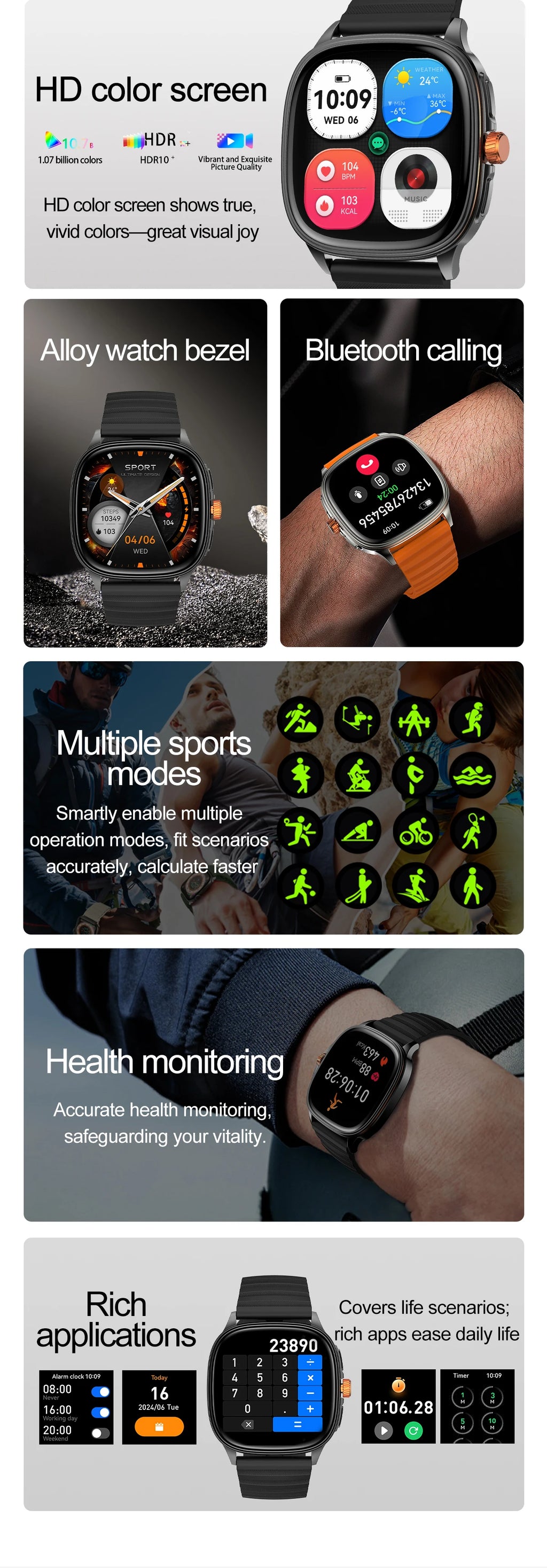 New Smart Watch 1.73" HD Screen NFC Voice Assistant Music Weather Sports Heart Rate High-precision Sensor Waterproof Smart Watch