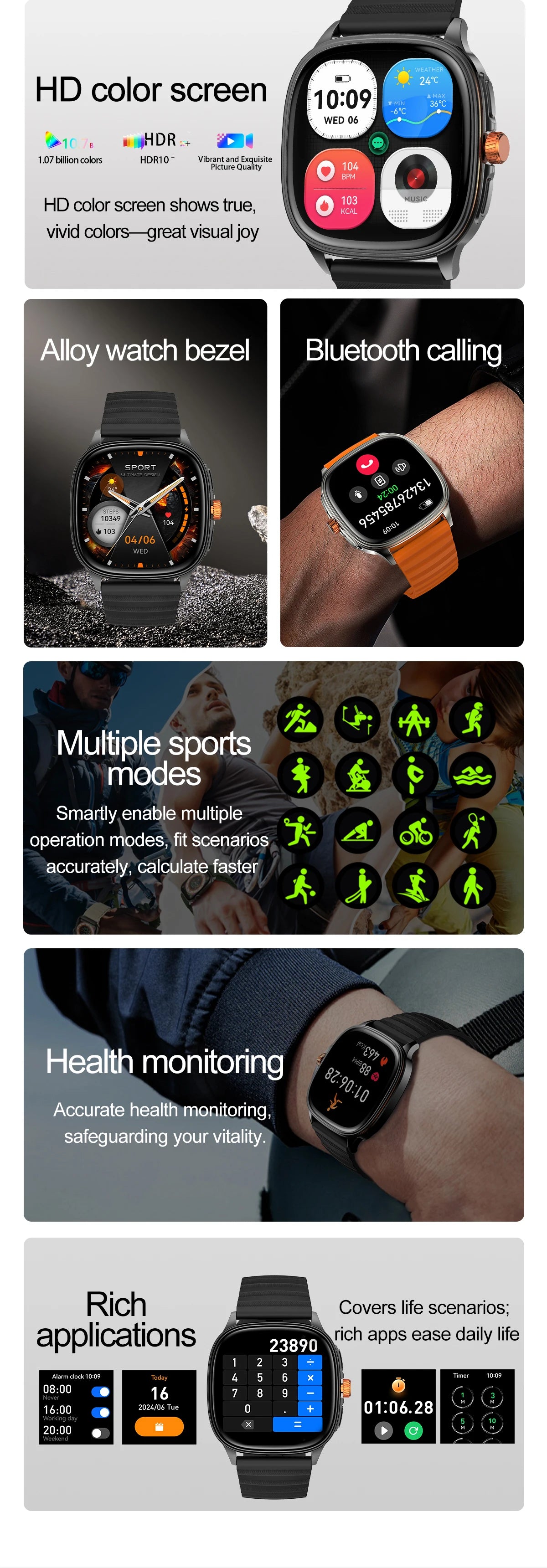 New Smart Watch 1.73" HD Screen NFC Voice Assistant Music Weather Sports Heart Rate High-precision Sensor Waterproof Smart Watch