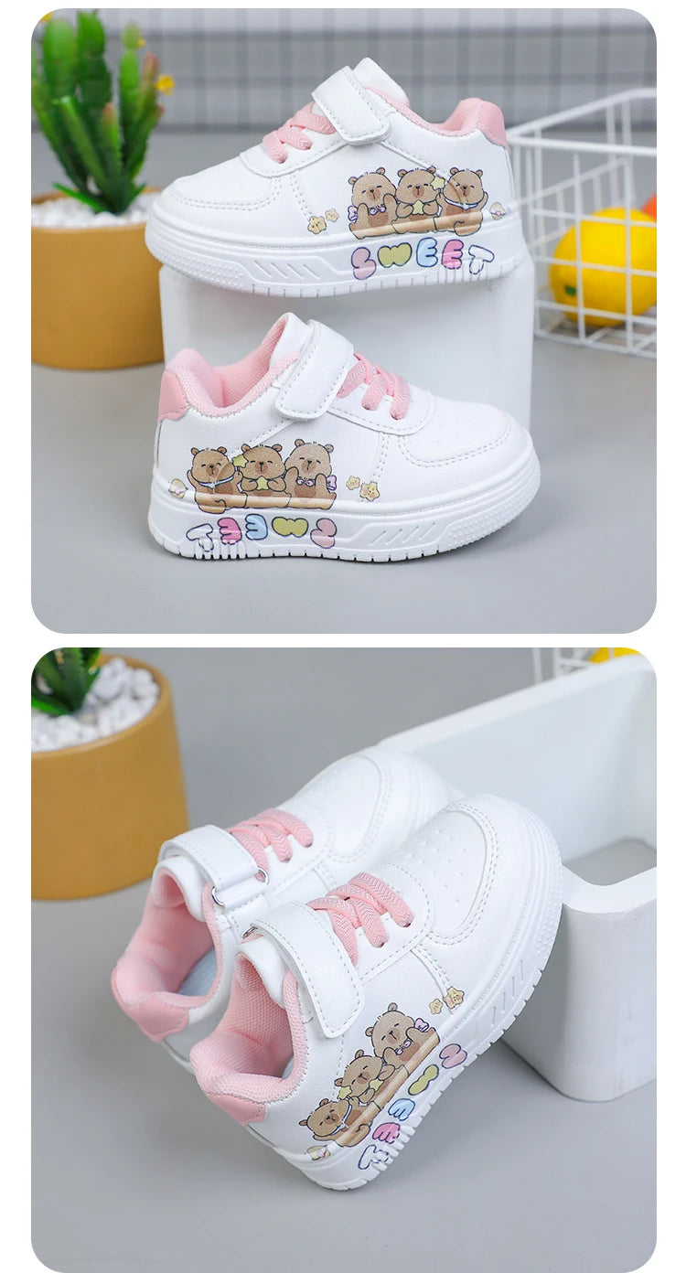 Hot Kids Girls Shoes New Children Sneakers Boys Girls Capybara Cartoon Print Casual Sport Shoe Student White Sweet Toddler Shoes