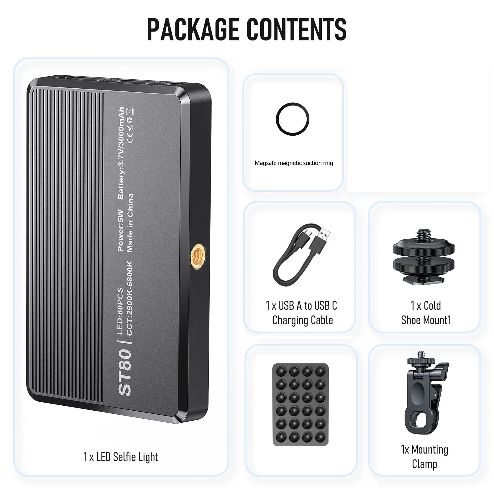 Video Light with 6 Color Filters 0-100% Adjustable 3000mAh Battery Fill Light for Selfie Photography Live Streaming