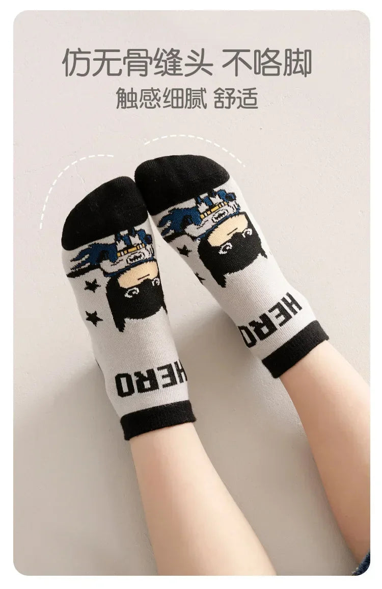 5 Pairs Spiderman Cotton Children's Socks iron Man Hulk Thor Anime kids Boys Short Socks Cartoon Baby Spring Summer Short Socks